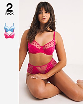 Pretty Secrets 2 Pack Hannah Everyday Spot Mesh Full Cup Bras B-G - Cerise/Blue