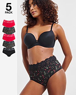 Pretty Secrets 5 Pack Lace Top Full Fit Brief Knickers - Christmas