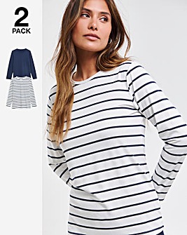 Pretty Secrets 2 Pack Thermal Long Sleeve Tops - Navy/Stripe