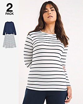 2 Pack Thermal Long Sleeve Tops - Navy/Stripe