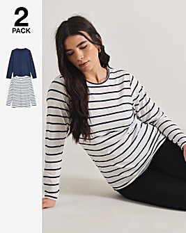 Pretty Secrets 2 Pack Thermal Long Sleeve Tops - Navy/Stripe