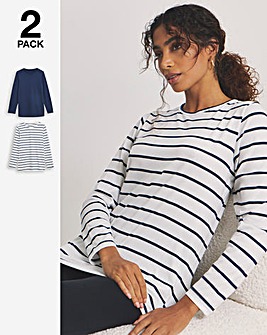 Pretty Secrets 2 Pack Thermal Long Sleeve Tops - Navy/Stripe