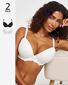 Pretty Secrets 2 Pack Moulded Lifting Plunge Bras B-F - Black/White