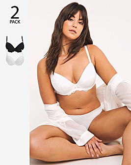 Pretty Secrets 2 Pack Moulded Lifting Plunge Bras B-F - Black/White