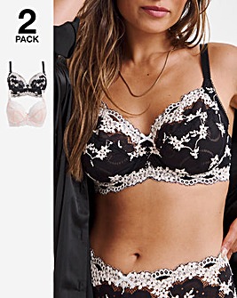 Pretty Secrets 2 Pack Grace Lace Full Cup Bras B-F - Black/Pink