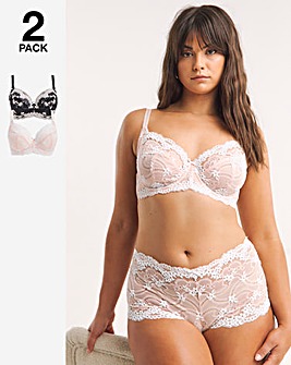 Pretty Secrets 2 Pack Grace Lace Full Cup Bras B-F - Black/Pink