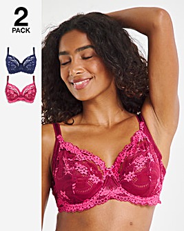 Pretty Secrets 2 Pack Grace Lace Full Cup Bras B-DD Raspberry/Navy