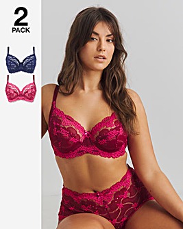 Pretty Secrets 2 Pack Grace Lace Full Cup Bras B-DD Raspberry/Navy