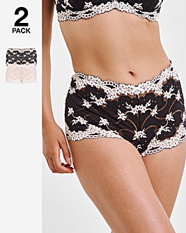 Pretty Secrets 2 Pack Grace Lace Short Briefs - Black/Pink