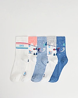 5 Pair Pack Ankle Socks Wide Fit - Snow