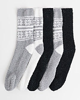 5 Pack Fluffy Thermal Socks - Fair Isle