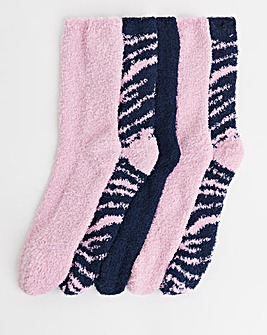 5 Pack Fluffy Thermal Socks - Zebra