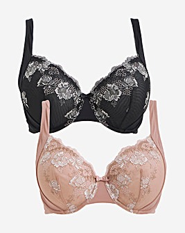 Pretty Secrets (2 Pack) Libby Full Cup Bras (B-G) Almond/Black