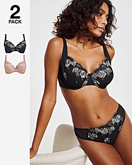 Pretty Secrets 2 Pack Libby Full Cup Bras B-G - Almond/Black