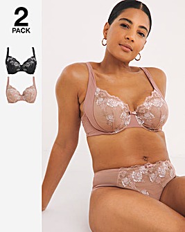 Pretty Secrets 2 Pack Libby Full Cup Bras B-G - Almond/Black