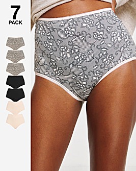 Pretty Secrets 7 Pack Cotton Full Brief Knickers - Lace Print