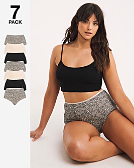 Pretty Secrets 7 Pack Cotton Full Brief Knickers - Lace Print