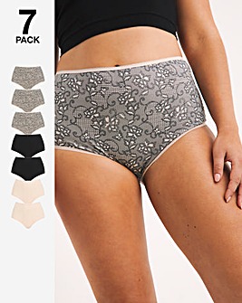 Pretty Secrets 7 Pack Cotton Full Brief Knickers - Lace Print