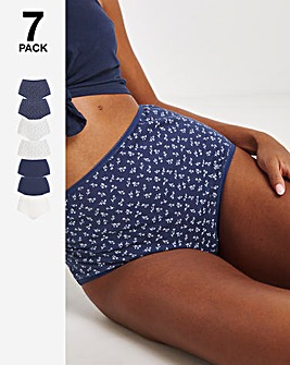 Pretty Secrets 7 Pack Cotton Full Brief Knickers -Navy Ditsy