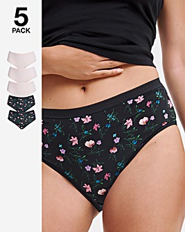 Pretty Secrets 5 Pack Micro Midi Brief Knickers -Dark Floral