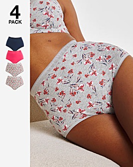 Slimma 4 Pack Cotton Full Brief Knickers - Grey Floral/Pink