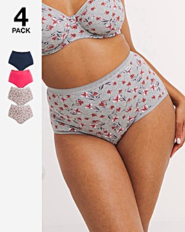 Slimma 4 Pack Cotton Full Brief Knickers - Grey Floral/Pink