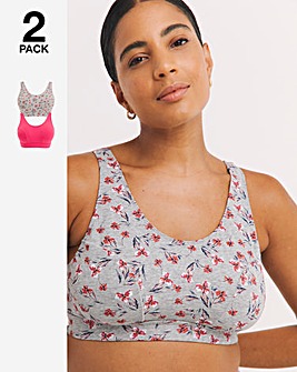 Slimma 2 Pack Cotton Comfort Tops - Grey Floral/Pink