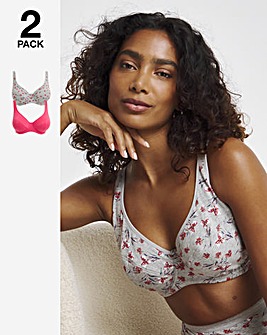 Slimma 2 Pack Cotton Wired Full Cup Bras B-G -Grey Floral/Pink