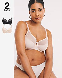 Pretty Secrets 2 Pack Maisie Mesh Minimiser Bras D-J - Black/Almond