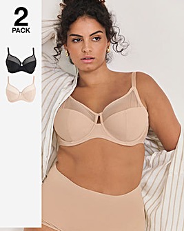 Pretty Secrets (2 Pack) Maisie Mesh Minimiser Bras (D-J) Black/Almond