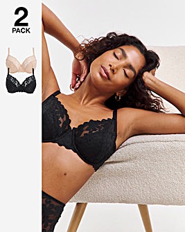 Pretty Secrets 2 Pack Daisy Lace Full Cup Bras B-G - Black/Almond