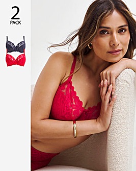 Pretty Secrets 2 Pack Daisy Lace Full Cup Bras B-G - Grey/Red