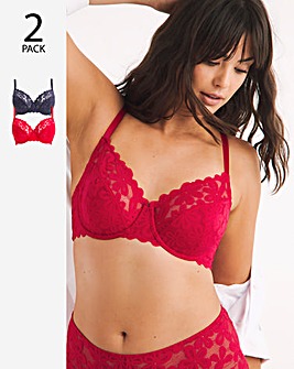 Pretty Secrets 2 Pack Daisy Lace Full Cup Bras B-G - Grey/Red