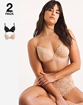 Pretty Secrets 2 Pack Daisy Lace Plunge Bras B-F - Black/Almond