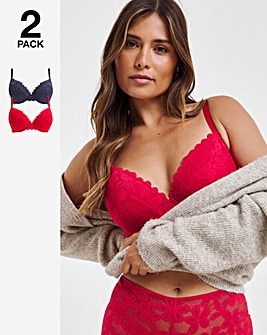 Pretty Secrets 2 Pack Daisy Lace Plunge Bras B-F - Grey/Red