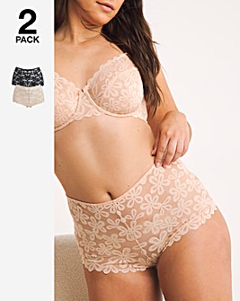 Pretty Secrets (2 Pack) Daisy Lace Short Knickers Black/Almond