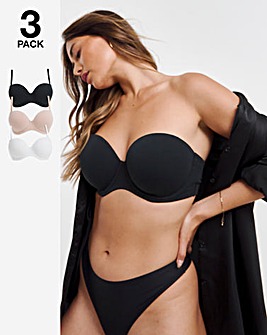 Pretty Secrets 3 Pack Cotton Multiway Bras B-F - Black/White/Blush