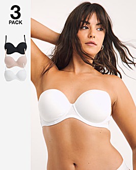 Pretty Secrets 3 Pack Cotton Multiway Bras B-F - Black/White/Blush