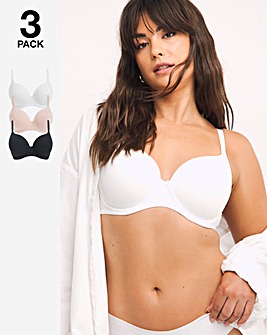 Pretty Secrets 3 Pack Cotton T-Shirt Bras B-F - Black/White/Blush