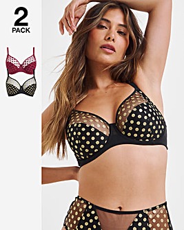 Pretty Secrets 2 Pack Hannah Everyday Spot Mesh Full Cup Bras B-G- Black/Wine