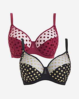 Pretty Secrets (2 Pack) Hannah Spot Mesh Full Cup Bras (B-G) Black/Wine