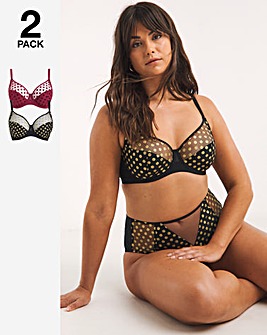 Pretty Secrets 2 Pack Hannah Everyday Spot Mesh Full Cup Bras B-G- Black/Wine