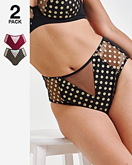 Pretty Secrets 2 Pack Hannah Everyday Spot Mesh Brief Knickers - Black/Wine