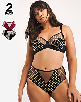 Pretty Secrets 2 Pack Hannah Everyday Spot Mesh Brief Knickers - Black/Wine