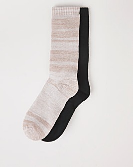 Pretty Secrets 2 Pack Fleece Lined Thermal Socks - Black/Oatmeal