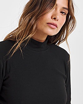 Pretty Secrets Thermal Brushed Fleece Turtle Neck Long Sleeve Top - Black