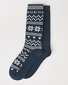 2 Pack Fleece Lined Thermal Socks - Fair Isle