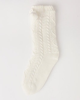 Thermal Cable Knit Fleece Lined Slipper Socks - Cream