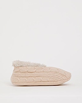 Thermal Cable Knit Warmlined Slipper Socks - Blush Oatmeal