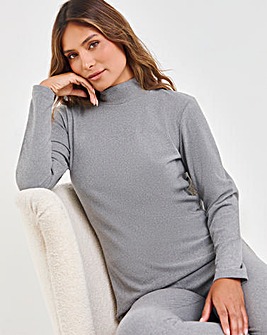 Pretty Secrets Thermal Brushed Fleece Turtle Neck Long Sleeve Top - Grey